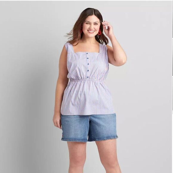 NWT 🆕️ Sz 22 Striped Button-Front Peplum Top - Picture 1 of 4